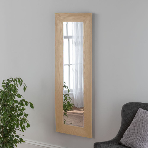 Solid Light Oak Wooden Narrow Mirror