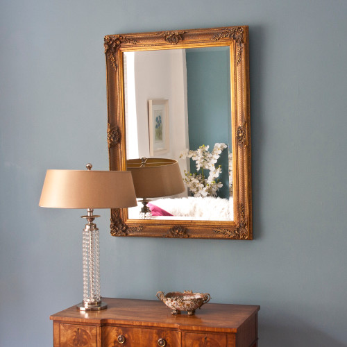 Image of Gold Antiqued Hatched Mirror