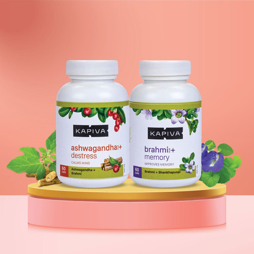 KAPIVA MEMORY BOOSTERS - BRAHMI+MEMORY CAPSULES + ASHWAGANDHA+DESTRESS CAPSULES
