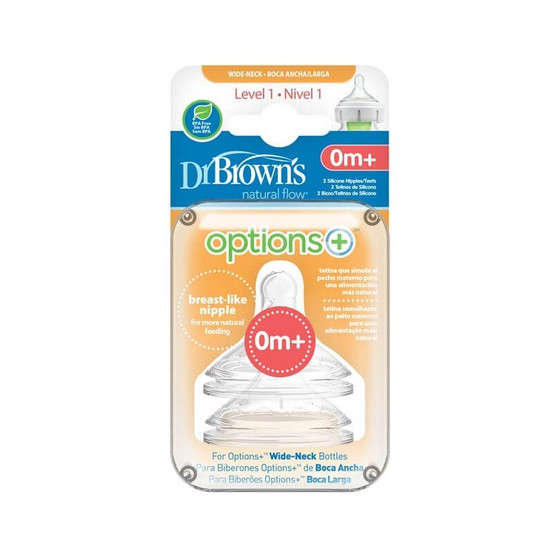Dr brown's options+ tetina boca ancha nivel 1 +0 meses 2 UDS
