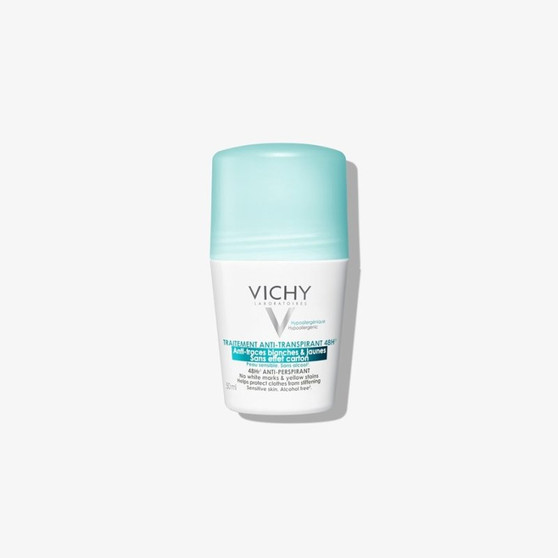 Vichy Desodorante Tratamiento Antitranspirante 48h Roll-On sin marcas blancas y amarillas