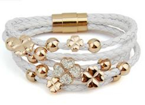 Floral White Leather Bracelet