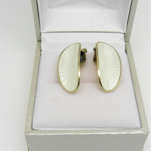 Pair of vintage silver gilt & white enamel clip earrings Willy Winnaess for David Andersen