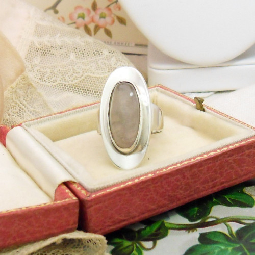 Rose quartz set sterling silver ring by Danish designer Niels Erik From Approximate size L