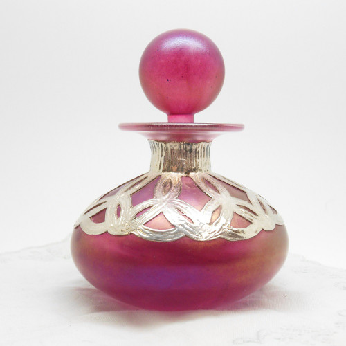 Vintage pink opalescent glass scent bottle with Britannia silver overlay