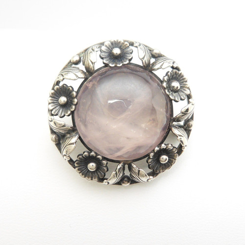 Stunning rose quartz set sterling silver brooch by Danish designer Niels Erik From