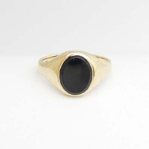 9ct yellow gold onyx set signet ring size K 1/2 London 1965