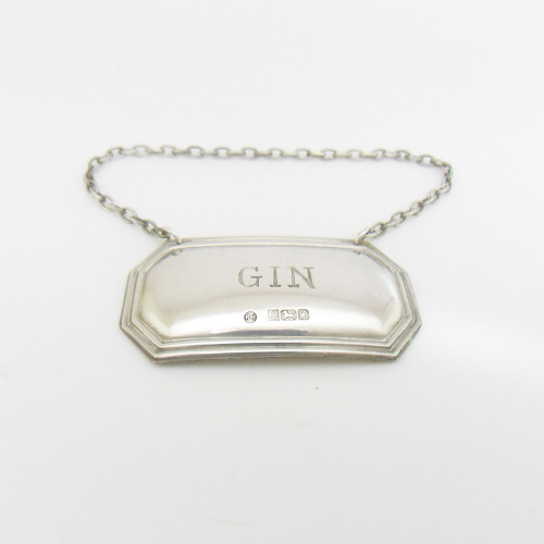 Silver gin decanter label hallmarked Birmingham 1988