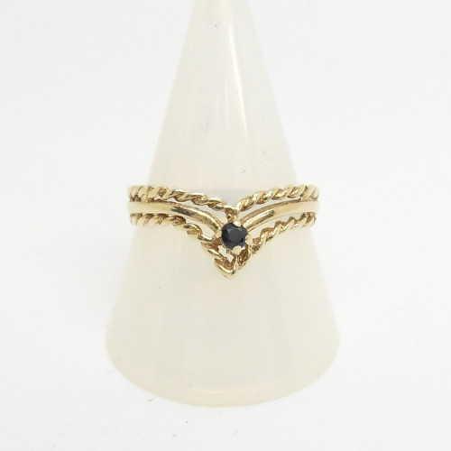 9ct gold sapphire set wishbone ring size P 1/2