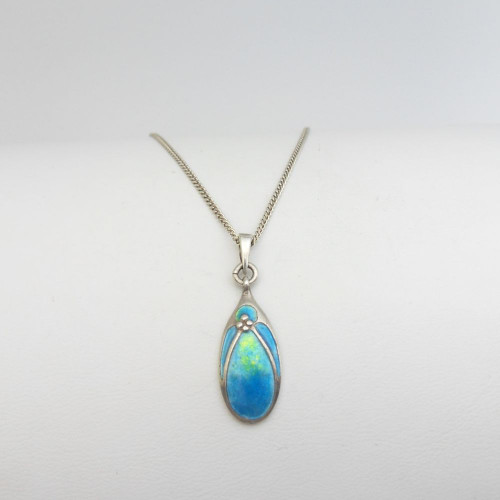Beautiful Art Nouveau enamel pendant by Murrle Bennett on modern 925 18" chain