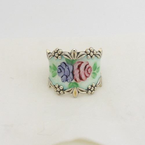 Vintage silver & enamel ring by Vargas. M 1/2