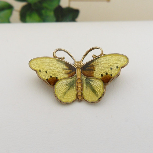 Petite vintage silver & enamel butterfly brooch by Norwegian designer Hroar Prydz