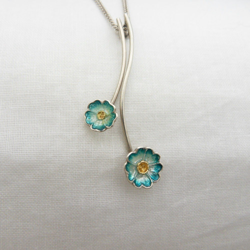 Beautiful Sheila Fleet silver & enamel flowers necklace