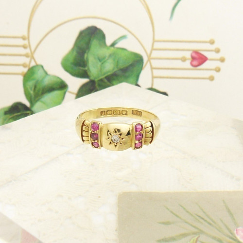 Edwardian 18ct gold ruby & diamond ring size O 1/2, hallmarked Birmingham 1905