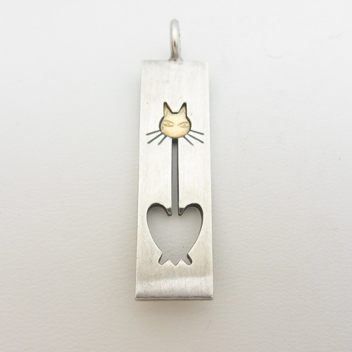 Vintage 1960s Finnish silver pendant with gilt cat