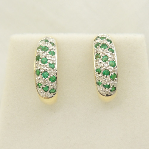 Vintage 9ct yellow gold emerald & diamond pave' set earrings H/M 2000