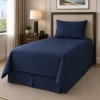 A navy blue twin size coverlet set made by Palmetto Linen Distributors.