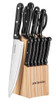 Proctor Silex 13pc hospitality-grade stainless steel knife block set with black handles in wooden block.