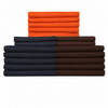 Institutional sheets stacked in orange, brown and navy colors
