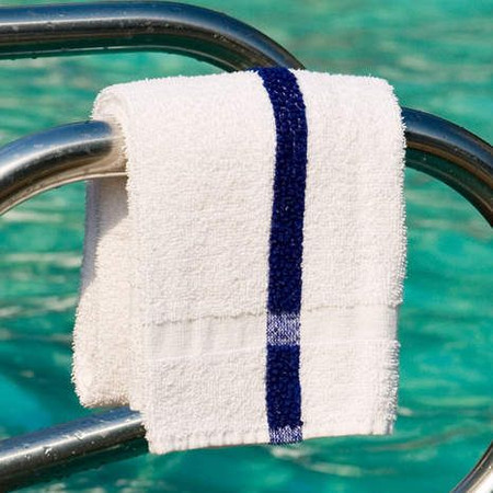 Oxford Wizard Blue Center Stripe White Pool Towels, 24x48, 8 lb./dz, 86% Cotton/14% Poly