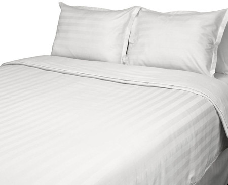 White dobby stripe comforter bed set.