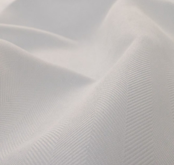 Closeup of White 23-Threads polyester herringbone shower curtain fabric