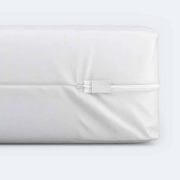Closeup image of the zipper cover on a vinyl zippered box spring cover.
