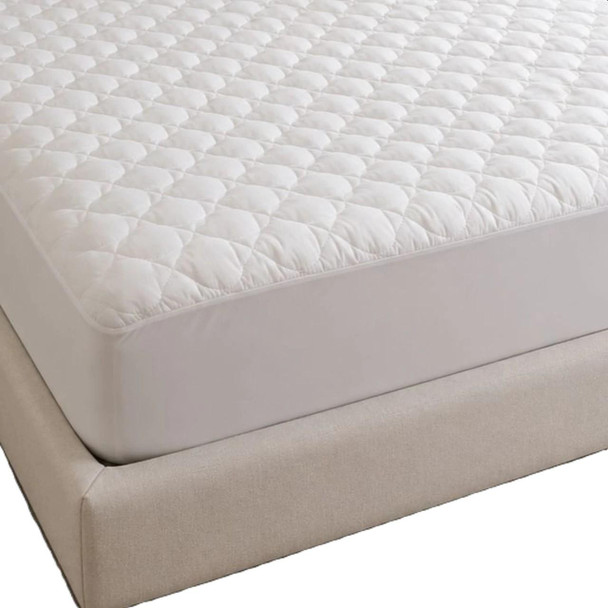 Waterproof mattress pad with a fitted poly/cotton bed skirt.