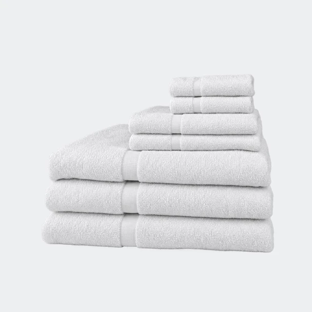 Oxford Gold Cam Bath Towels, Gold Cam Hand Towels and Gold Cam Washcloths stacked.