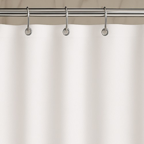 23-Threads Luxe White polyester textured shower curtain with metal grommets, hospitality-grade wholesale commercial-quality