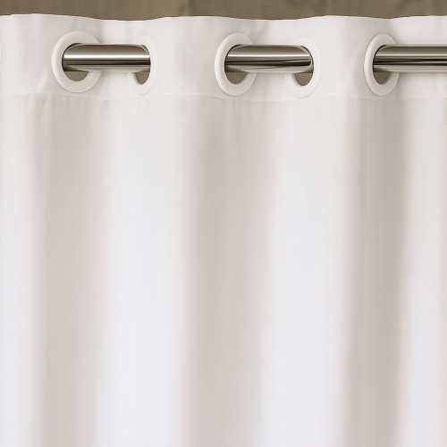 White 23-threads 1-Piece No Hook Shower Curtain, Hospitality-Grade Textured Luxe Fabric, Commercial Wholesale Linens.