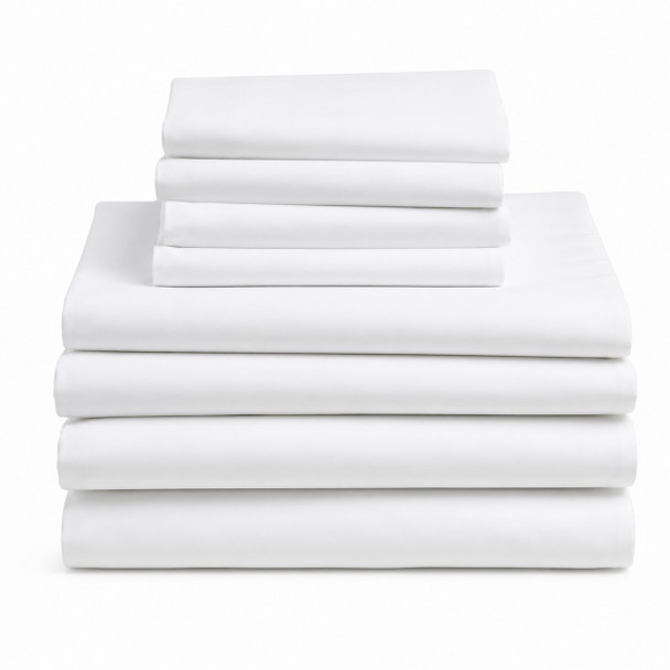 T130 white bed sheets stacked