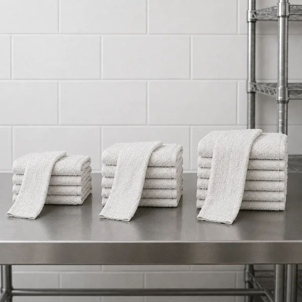 Economy white towels stacked