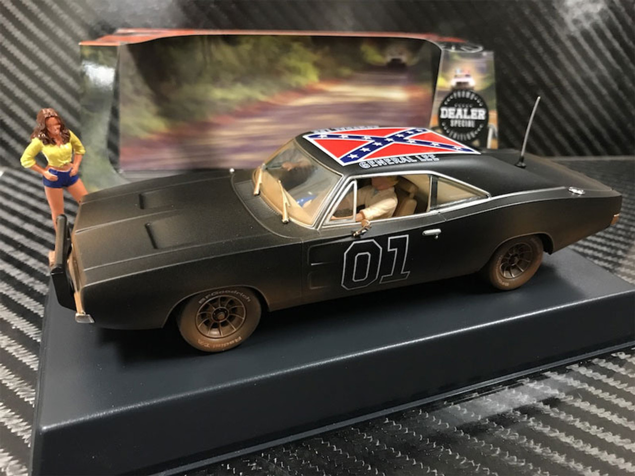 Pioneer 1969 Dodge Charger, General Lee ‘Dirt Road Dukes’ (BLACK) 1/32 Slot  Car - DEALER SPECIAL