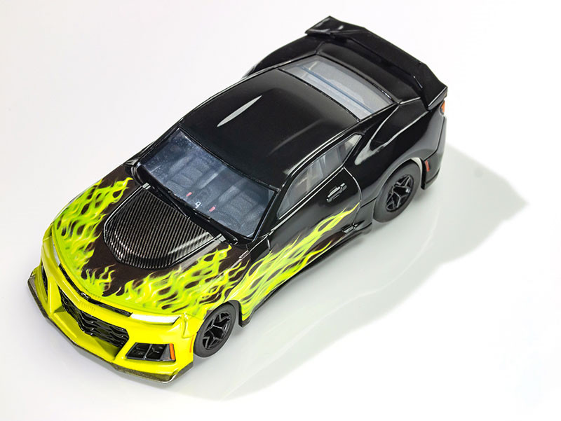 AFX 2021 Chevy Camaro ZL1 Wildfire Black-Lime Flame Mega G+ HO