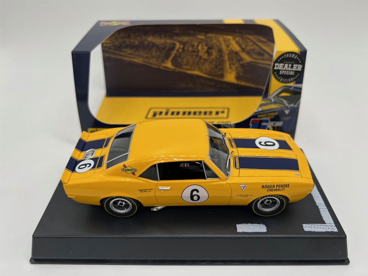 Pioneer 1967 Trans-Am Penske Sunoco (Yellow) Camaro #6 Mark Donohue 1/32  Slot Car - DEALER SPECIAL