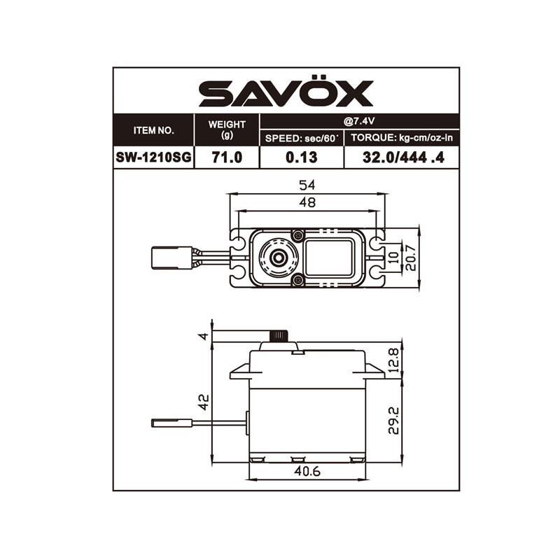 Savox SW-1210SG-BE Waterproof High Voltage Coreless Digital Servo