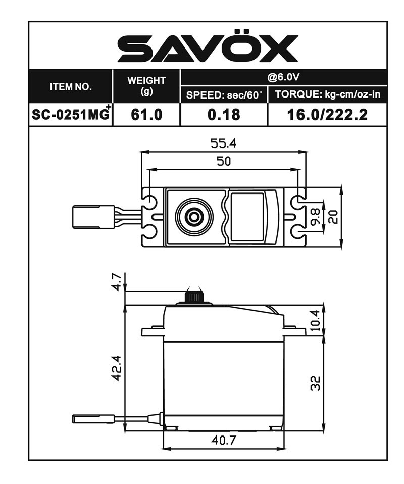 Savox SC-0251MGP High-Torque Digital Metal Gear Servo (0.18sec