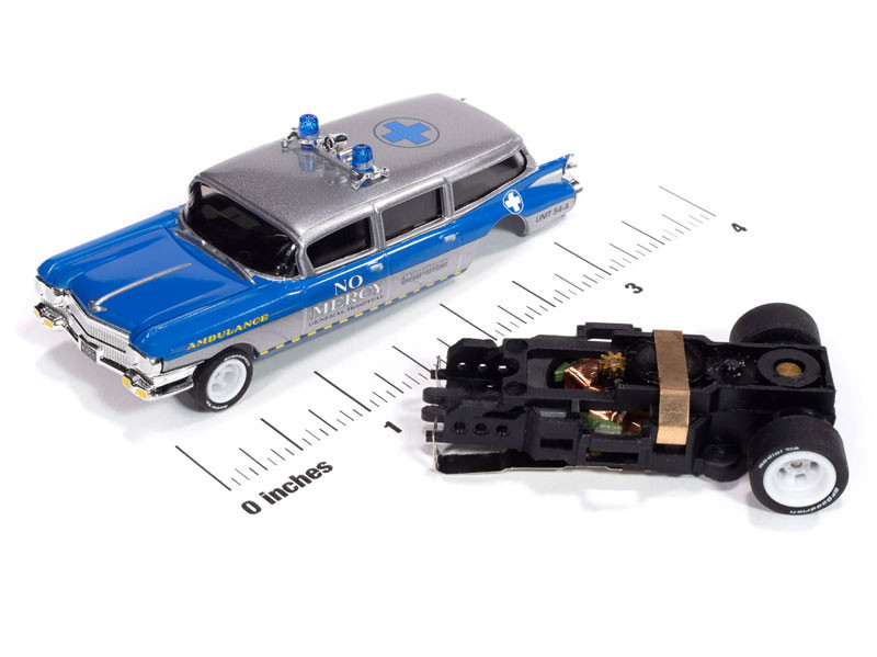 Auto World 59 Cadillac ☆HOスロットカー Auto World 1959 Cadillac Ambulance (Silver & Blue) 4Gear HO Slot Car