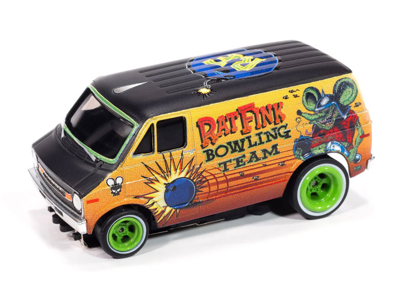 Auto World 1977 Dodge Van Rat Fink Flat (Black & Yellow) 4Gear HO