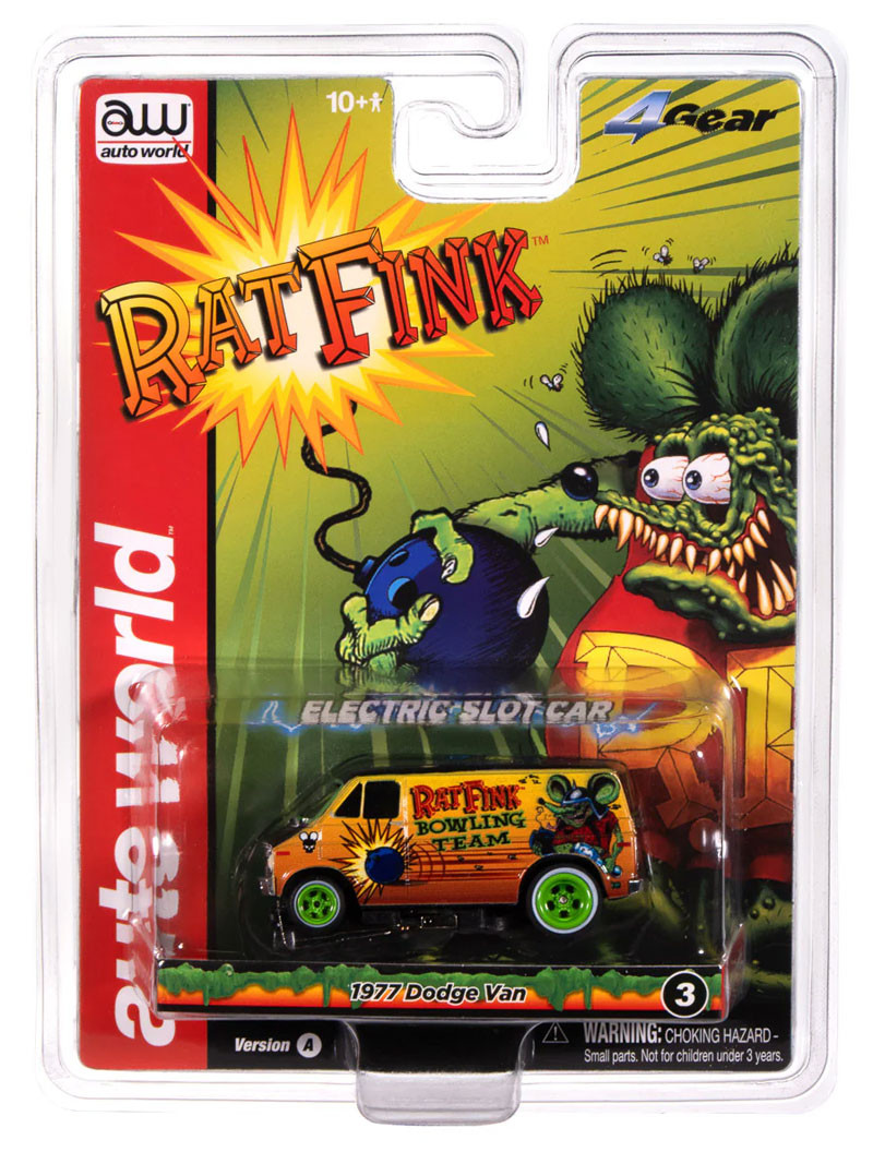Auto World 1977 Dodge Van Rat Fink Flat (Black & Yellow) 4Gear HO