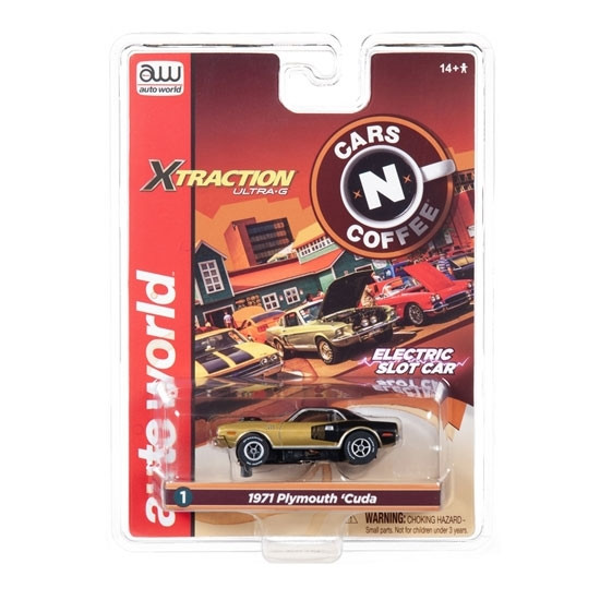 AUTO WORLD ☆73 Plymouth Cuda ☆HOスロットカー Auto World Xtraction R26 1971 Plymouth Cuda (Gold)