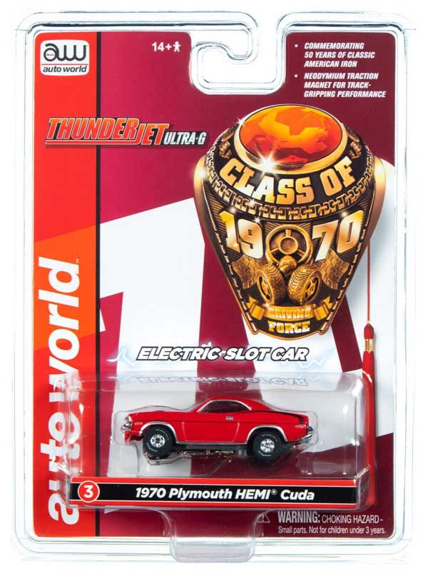 AUTO WORLD ☆73 Plymouth Cuda ☆HOスロットカー Auto World 1970 Plymouth Hemi Cuda Red Thunderjet HO Slot Car