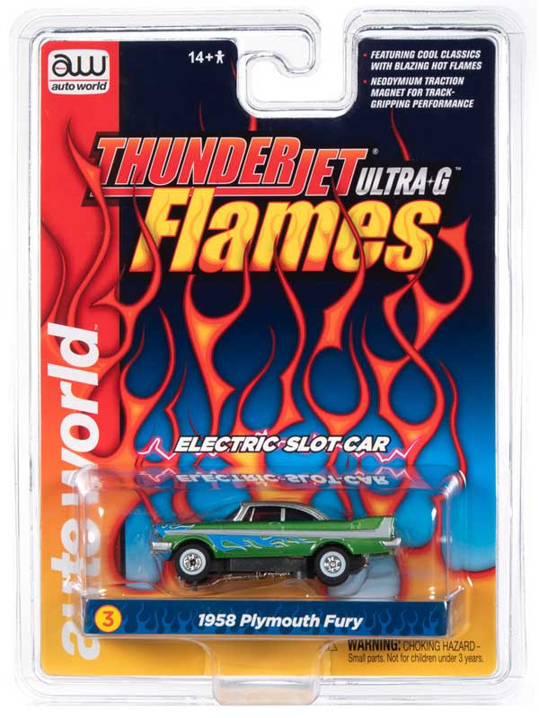 Auto World 1958 Plymouth Fury Thunderjet Flames R29 HO Slot Car