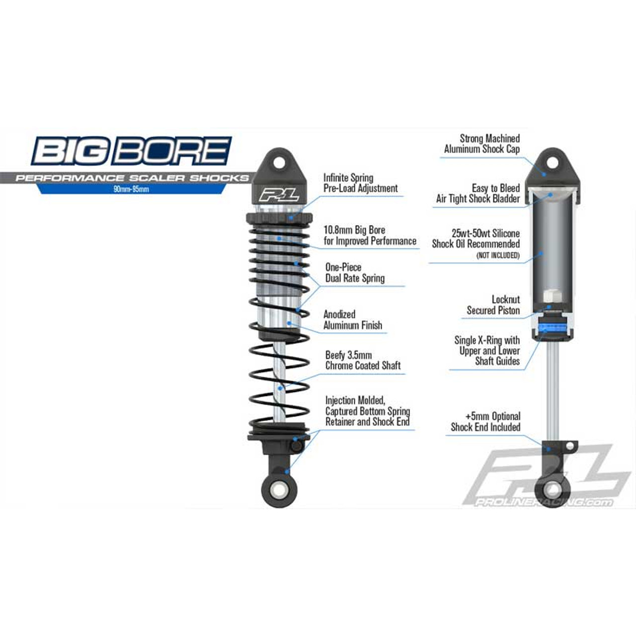 Pro-Line Big Bore 90mm-95mm Scaler Shocks for Rock Crawlers Front
