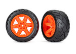 These are the Traxxas 2.8" Anaconda Wheels, Assembled, RXT Orange (4WD F/R, 2WD F) (2)