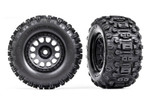 Traxxas Sledgehammer Tires Pre-Mounted w/Foam Inserts Race Black Wheels (Left & Right): X-Maxx, XRT