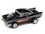 Auto World 1957 Chevrolet Bel Air Street Rod w/Blower (Black) Thunderjet HO Slot Car