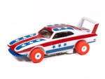 Auto World iWHEELS 1969 Dodge Charger Daytona (White, Red & Blue) Thunderjet HO Slot Car