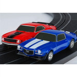 AFX Muscle Car (Mustang/Camaro) Shootout HO Slot Car Set w/Tri-Power & Lap Counter